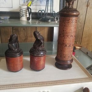 3 Hand Carved Mahogany  Stash Containers